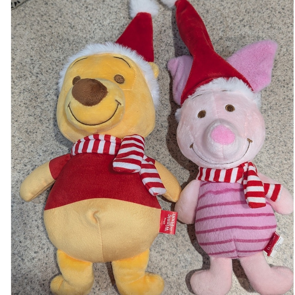 Disney Winnie the Pooh and Piglet Holiday Dog Toy Set Christmas Santa